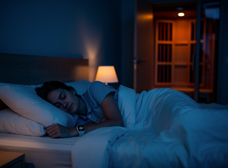 Person sleeping peacefully showing improved sleep quality from infrared sauna