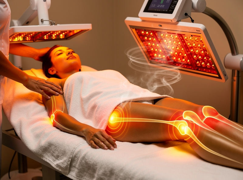 Person experiencing mid infrared benefits with warm light therapy
