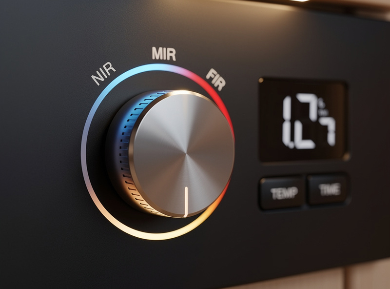 Full spectrum infrared sauna control panel with wavelength settings