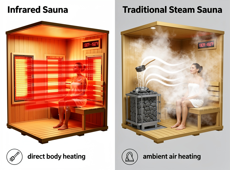 Side-by-side comparison of infrared and traditional sauna heating methods
