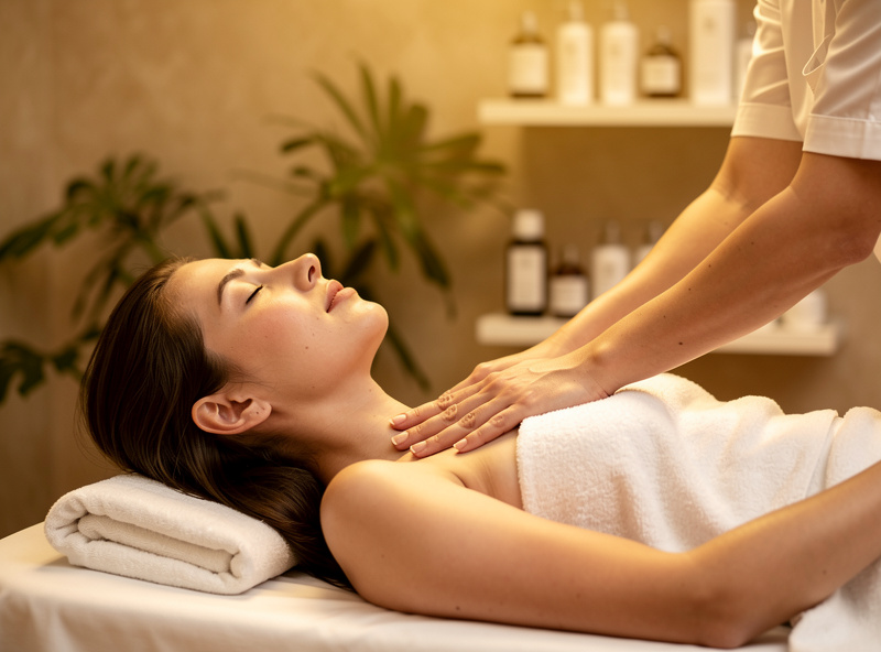 Wellness practitioner gently performing lymphatic drainage massage on a client