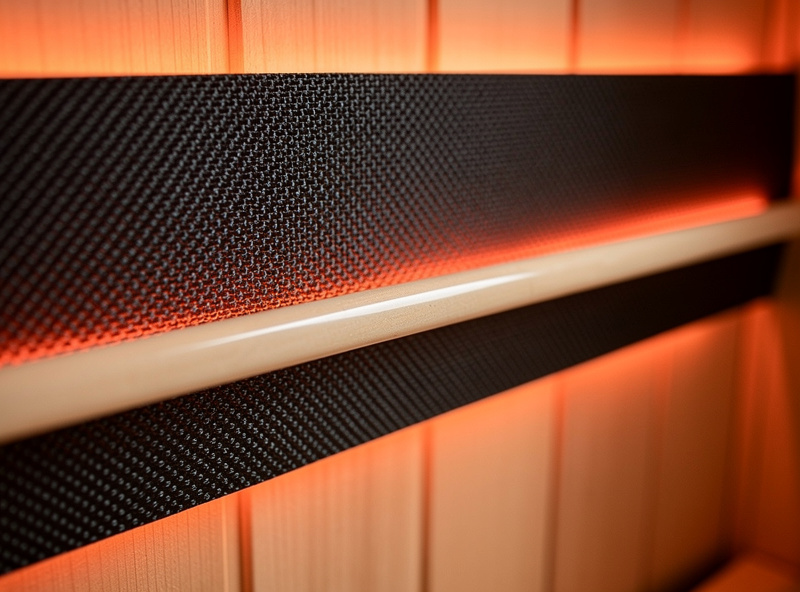 Mid-range infrared sauna cabin interior with hybrid carbon and ceramic heater zones visible