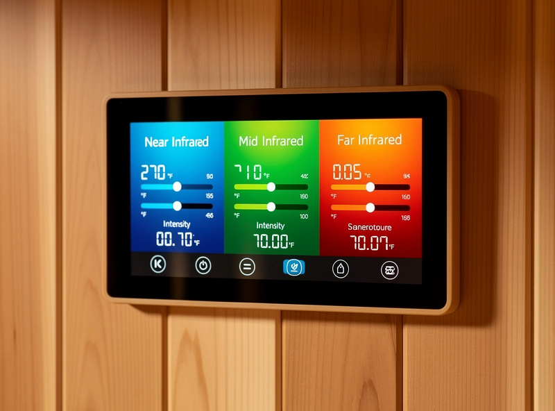 Full spectrum infrared sauna control panel with wavelength settings