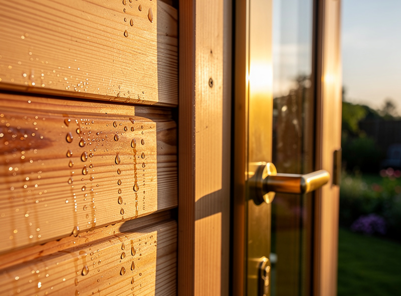 Weatherproofed cedar outdoor infrared sauna with sealed wood grain