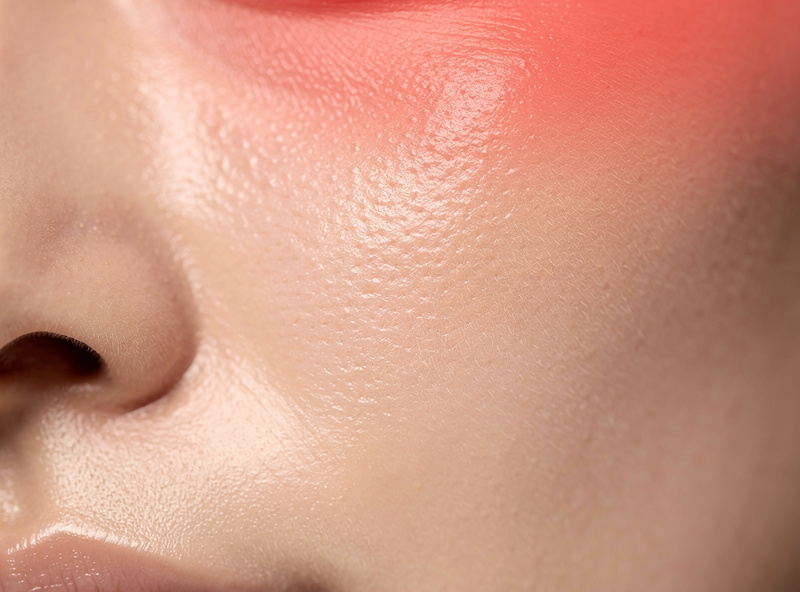 Close-up of healthy radiant skin in soft warm light showing visible texture