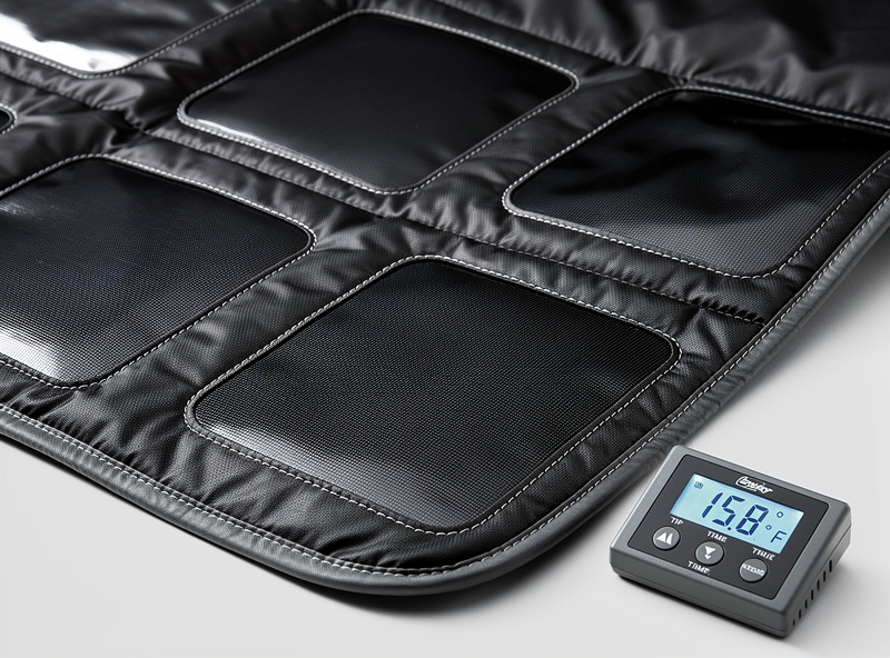 Inner surface of infrared sauna blanket showing carbon heating panels and temperature controller