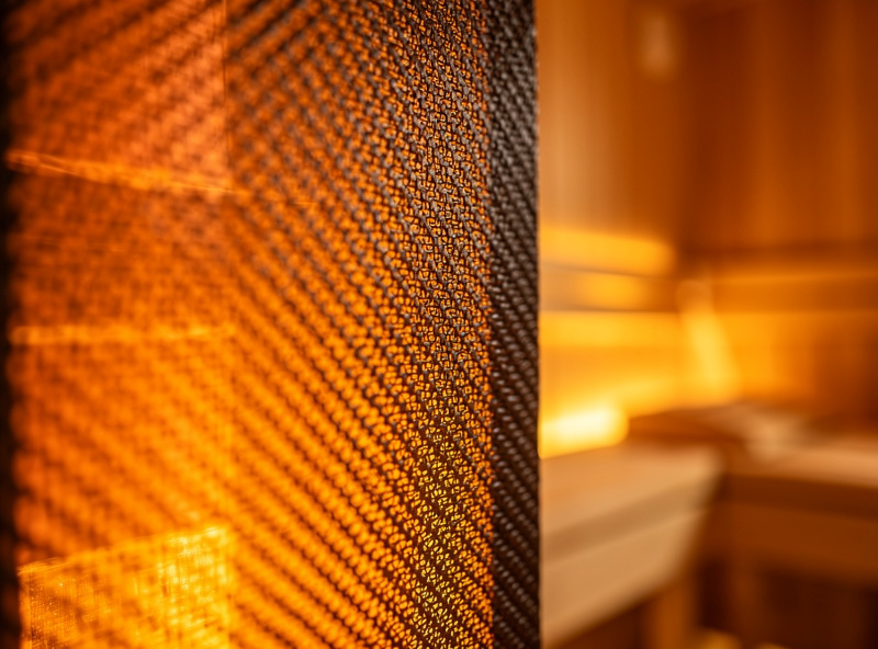 Premium full-spectrum infrared sauna interior with carbon heater panels and cedar wood paneling