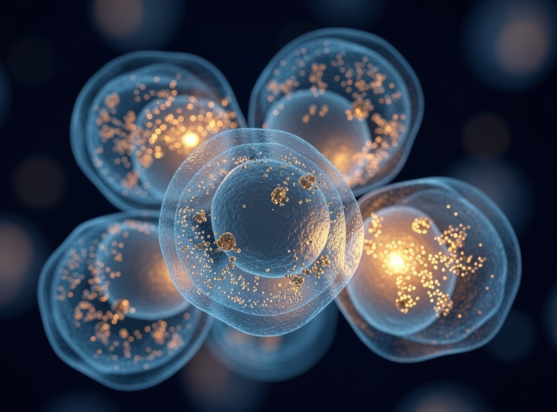 Microscopic illustration of regulatory T-cells with heat shock protein molecules visible in the cytoplasm