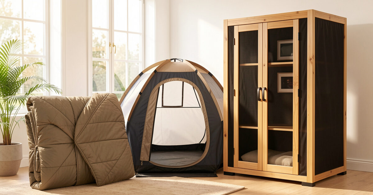 Three portable infrared saunas compared: a blanket, a tent and a folding carbon-panel cabin
