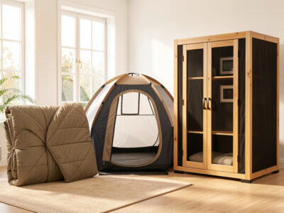 Three portable infrared saunas compared: a blanket, a tent and a folding carbon-panel cabin