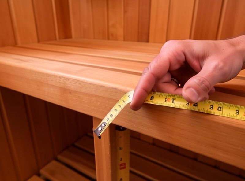 A buyer checking the bench width and interior depth of a used 2-person infrared sauna