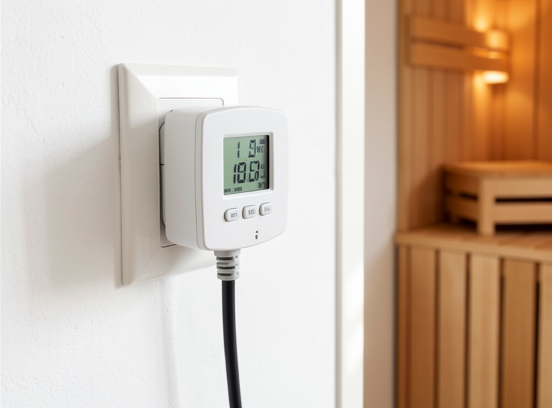 Plug-in electricity usage meter showing wattage draw of an infrared sauna circuit