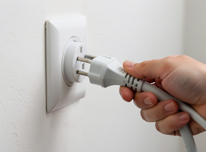 Hand switching off and unplugging an infrared sauna after noticing a burning smell