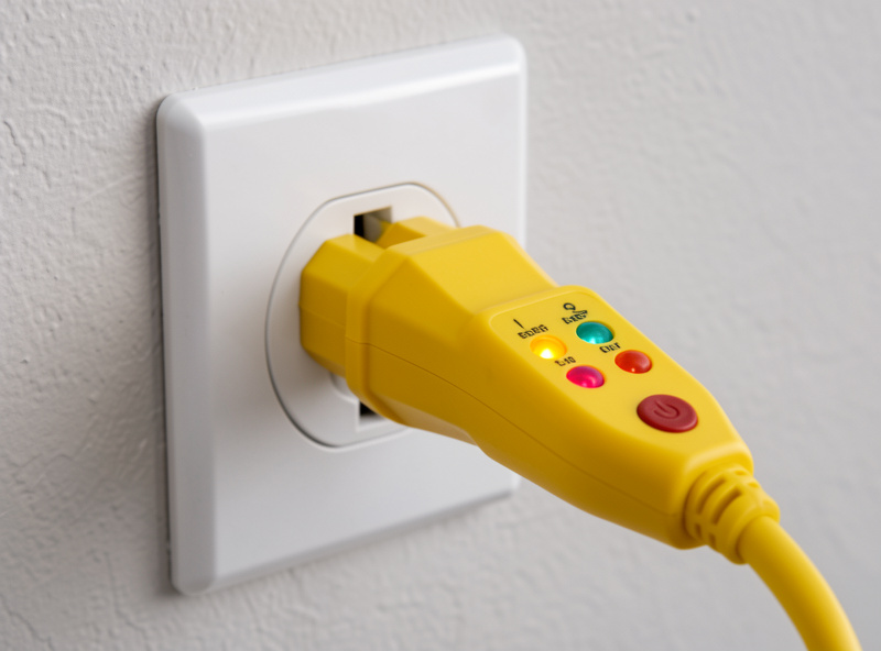 Plug-in outlet tester confirming power at the wall socket feeding an infrared sauna