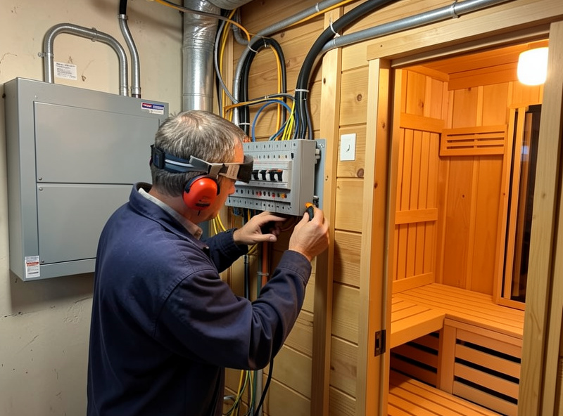Electrician running a dedicated circuit for a home infrared sauna install