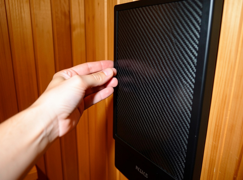 Owner holding a hand near an infrared sauna carbon panel to check for warmth during a no-heat diagnosis