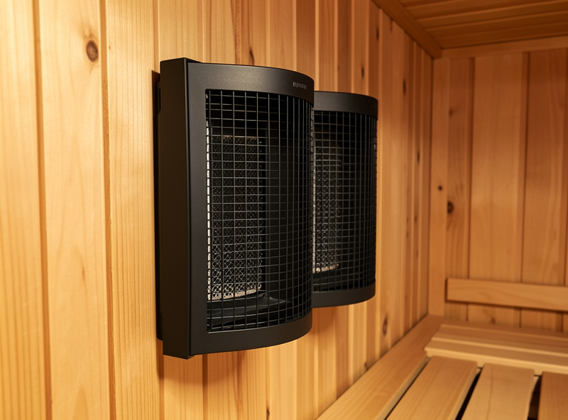 Carbon infrared heater panels inside a sauna cabin showing the panel area that drives price