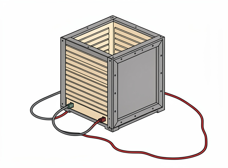A grounded infrared sauna chassis with an earth connection shown diverting electric field, technical illustration, no people