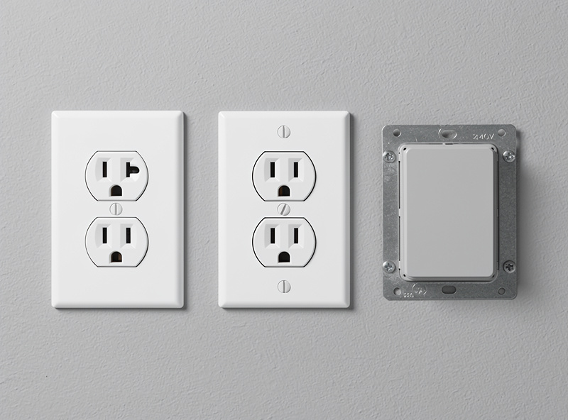 Three connection types: a 120V outlet, a 240V outlet, and a hardwired junction box