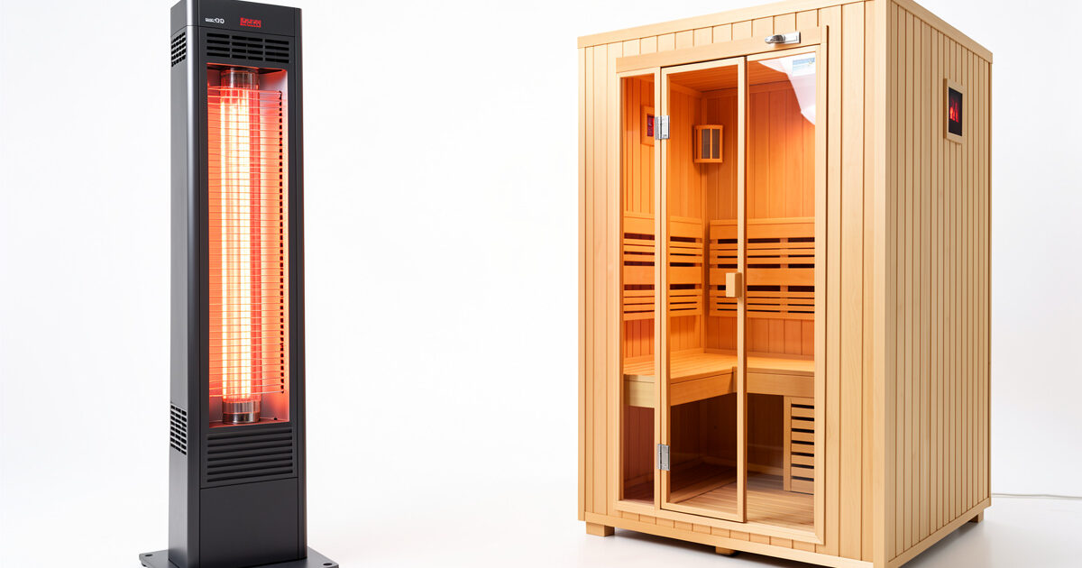 Near-infrared panel beside a full far-infrared sauna cabin