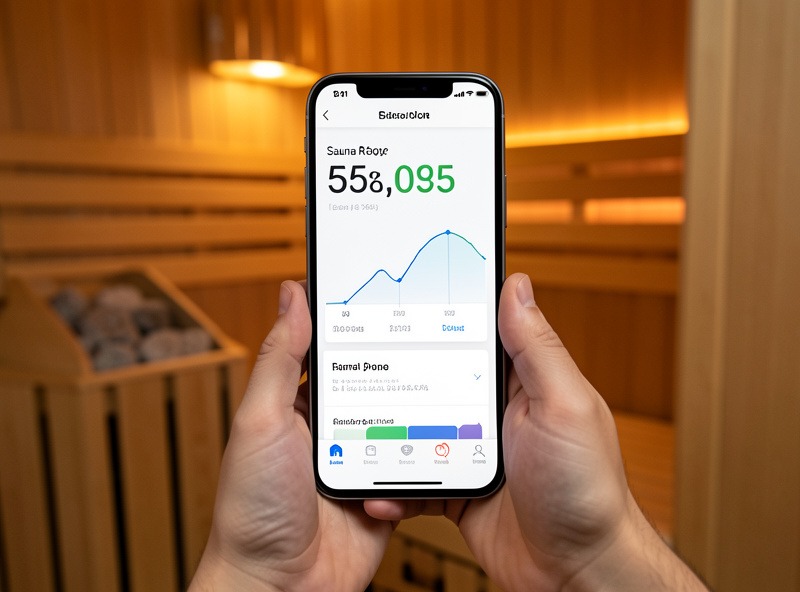Smart temperature controller app showing sauna room temperature from a remote probe