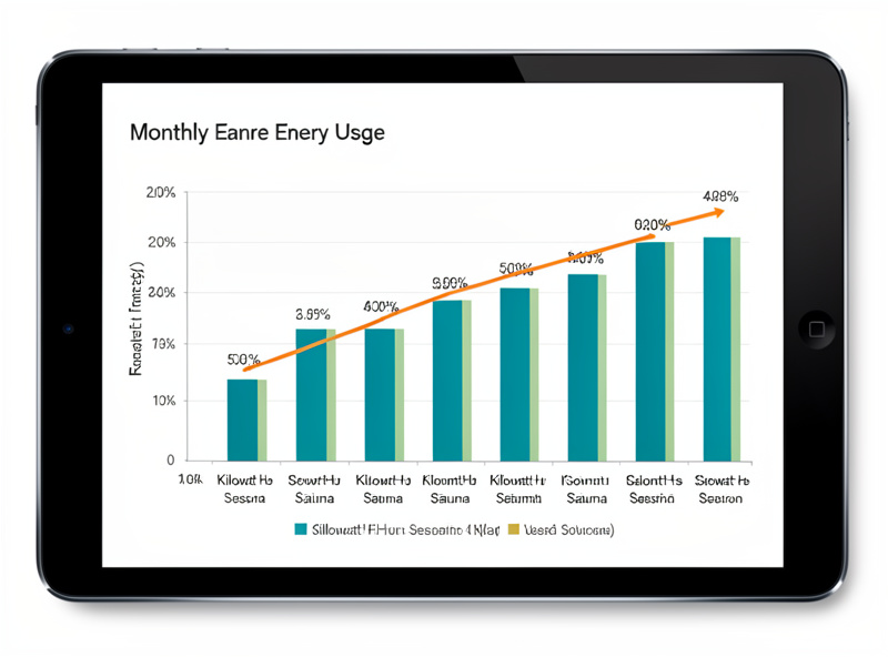 Monthly energy usage chart for an infrared sauna showing kWh per session over time