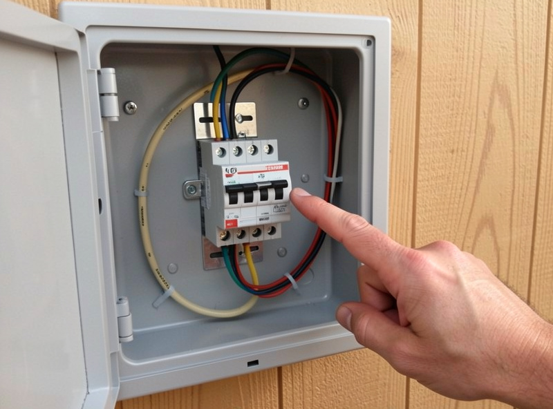 Open home electrical panel showing a dedicated breaker and wiring for a sauna circuit