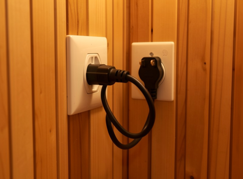 An infrared sauna power cable and plug connected to a dedicated wall outlet