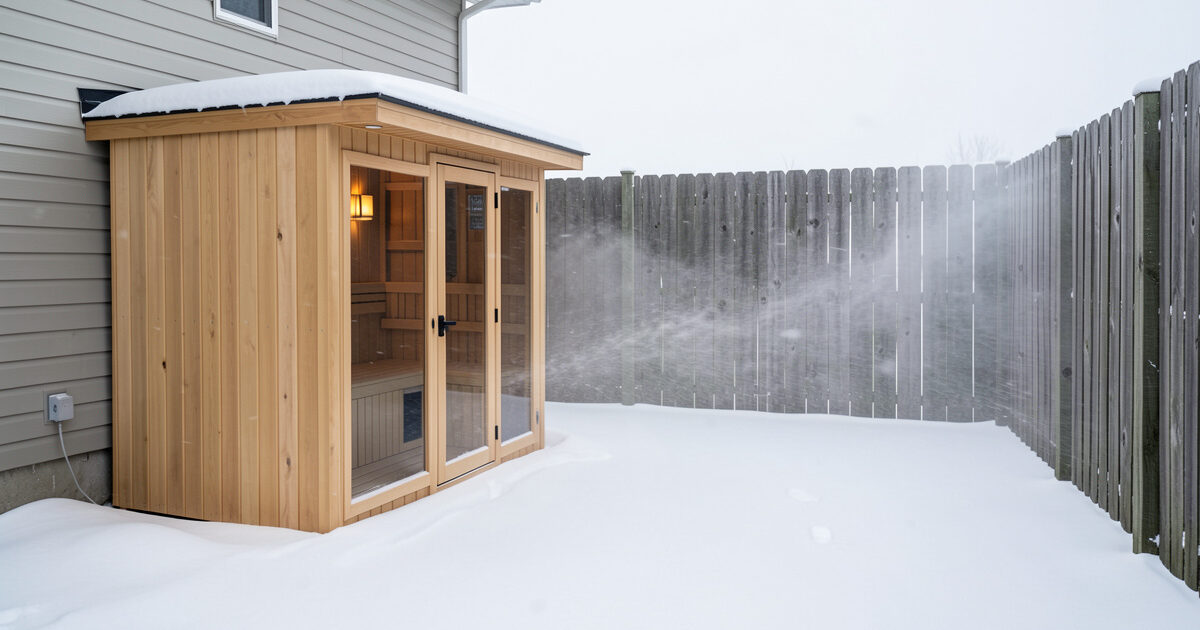 Wind, windbreaks, and sauna placement for faster winter heat