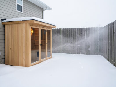 Wind, windbreaks, and sauna placement for faster winter heat